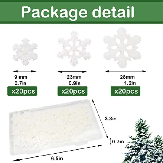 HADDIY Small Snowflakes for Craft,60 Pcs White Glitter Plastic Mini Snowflake for Christmas Embellishments and Winter Party DIY Craft Decoration-3 Different Size {6}