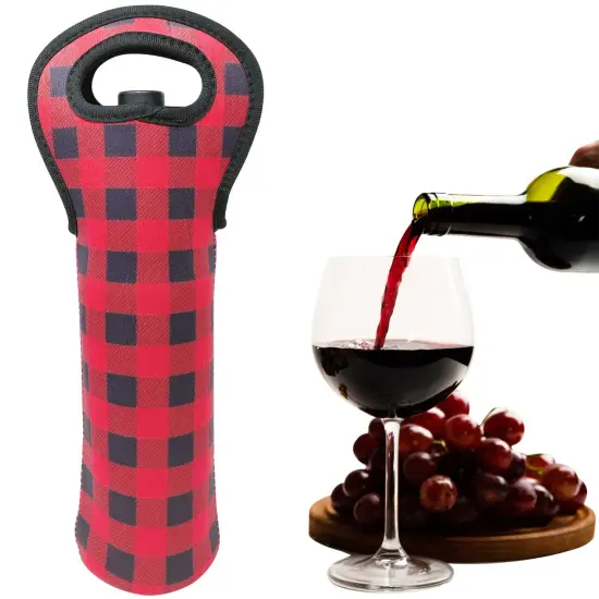 Wrapables Insulated Neoprene Wine Tote, One Bottle / Red Plaid {6}