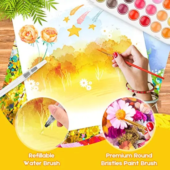 48-Color Watercolors Cake & a Brush a Refillable Water Brush Pen, Portable Water Colors Paints Set for Kids Children Students Adults Beginner Artists Painting Supplies {3}