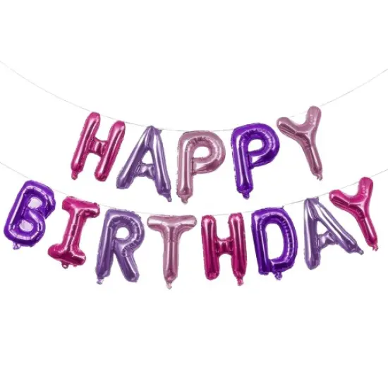 Happy Birthday Balloons Banner for Self-Inflating Party Decoration Purple shades {1}