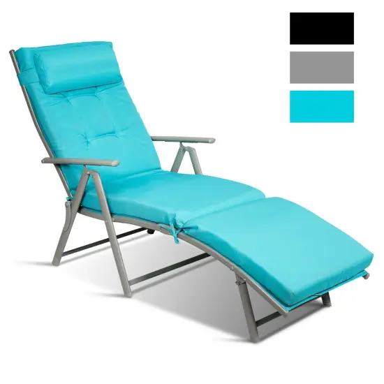 Costway Folding Chaise Lounge Chair w/Cushion Black\Gray\Turquoise {3}