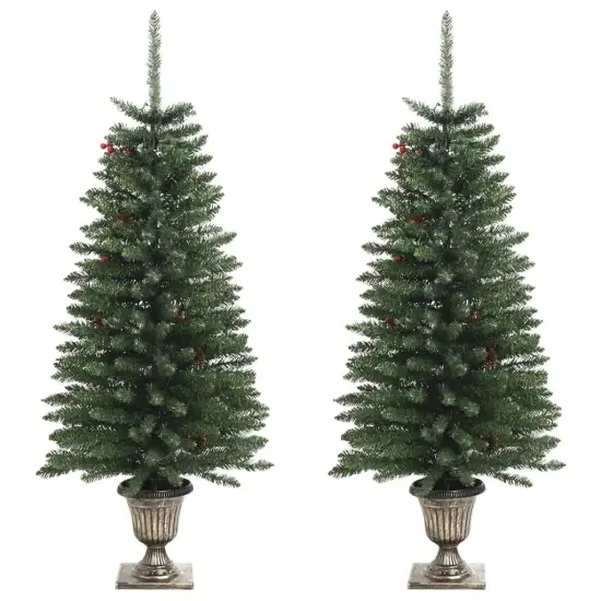 2 pcs Artificial Christmas Trees with Wreath Garland and LEDs {1}
