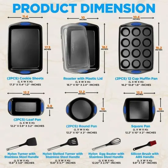 15 Pcs Kitchen Oven Baking Pans Deluxe Nonstick Gray Coating Inside {2}