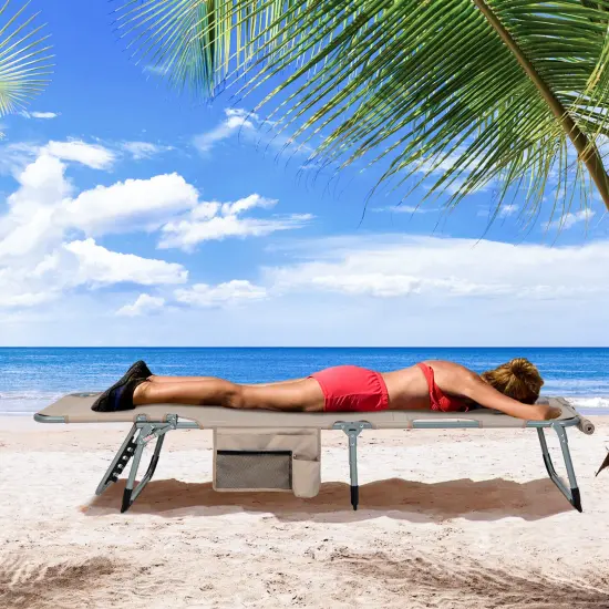 5-position Outdoor Folding Chaise Lounge Chair Beige {2}