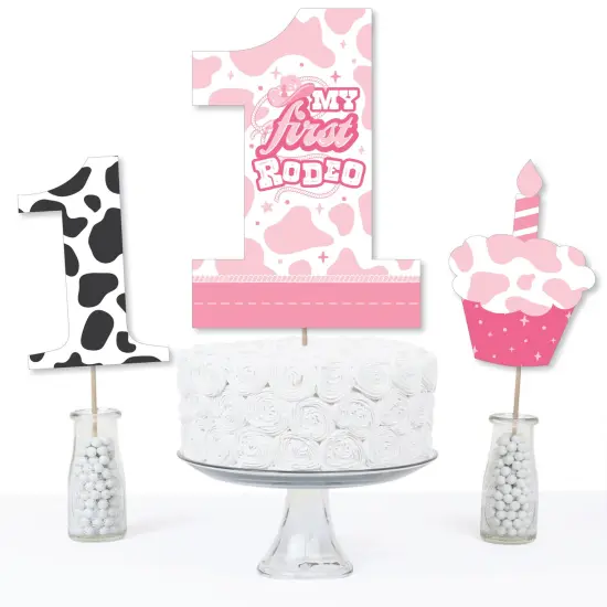 Big Dot of Happiness Pink First Rodeo - Cowgirl 1st Birthday Party Centerpiece Sticks - Table Toppers - Set of 15 {6}