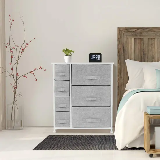 Sorbus Dresser with Drawers - Furniture Storage Tower Unit for Bedroom, Hallway, Closet, Office Organization - Steel Frame, Wood Top, Easy Pull Fabric Bins White {3}