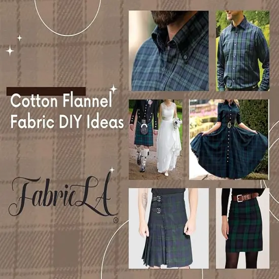 FabricLA 100% Cotton Flannel Fabric - 58/60" Inches (150 CM) - Cotton Tartan Flannel Fabric - Use as Blanket, PJ, Shirt, Cloth Flannel Craft Fabric - Blue & Green, 2 Continuous Yard {6}