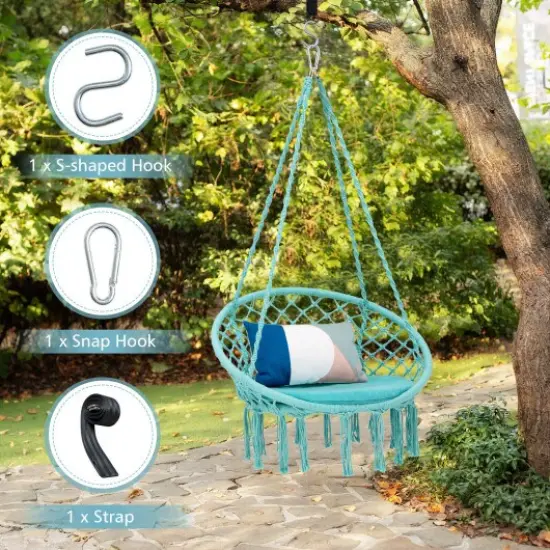 Cushioned Hammock Swing Chair with Hanging Kit-Turquoise {2}