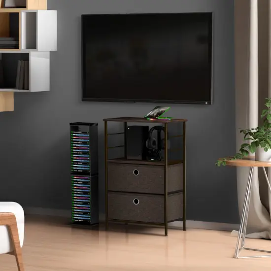 Sorbus Nightstand 2-Drawer Shelf Storage - Bedside Furniture & End Table Chest Dresser with Steel Frame, Wood Top & Easy Pull Fabric Bins for Home, Bedroom, Closets, Bathroom, Office & College Dorm Brown {2}