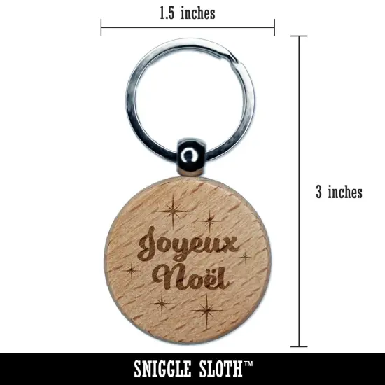 Joyeux Noel Merry Christmas French Starburst Engraved Wood Round Keychain Tag Charm {2}
