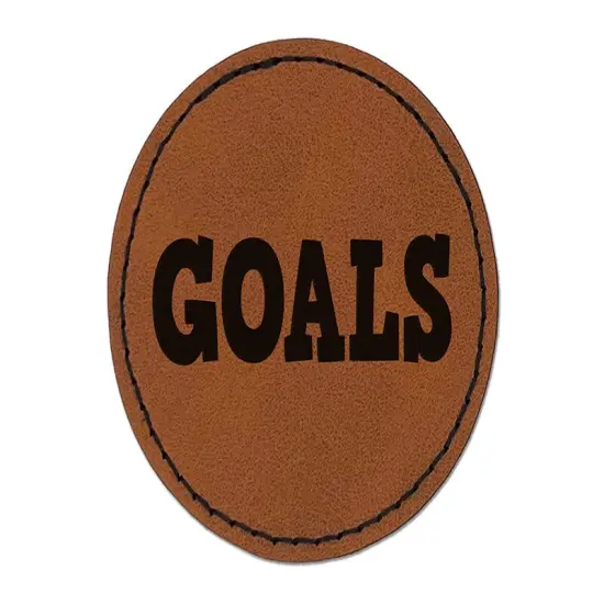 Goals Bold Text Round Iron-On Engraved Faux Leather Patch Applique - 2.5" Brown {1}