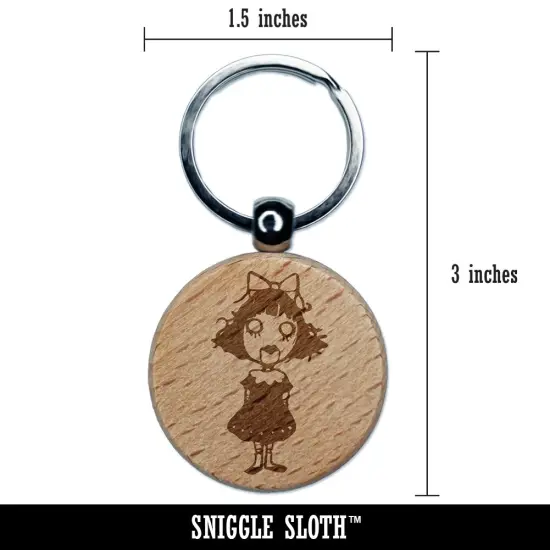 Creepy Spooky Horror Girl Doll Puppet Engraved Wood Round Keychain Tag Charm {2}