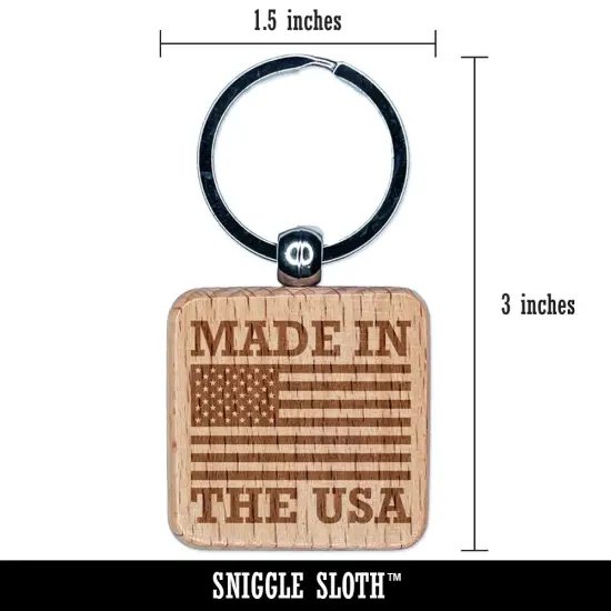 Made in the USA with Flag Engraved Wood Square Keychain Tag Charm {2}