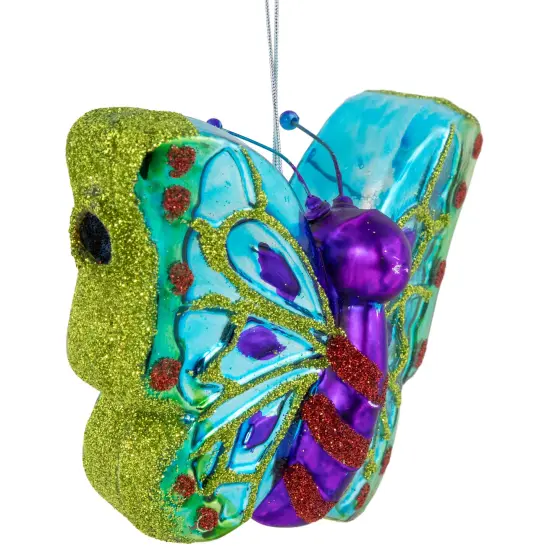 Northlight 4.5" Blue and Pink Butterfly Glass Christmas Ornament {4}