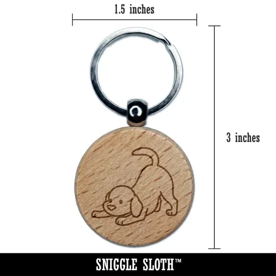 Labrador Retriever Play Bow Dog Engraved Wood Round Keychain Tag Charm {2}