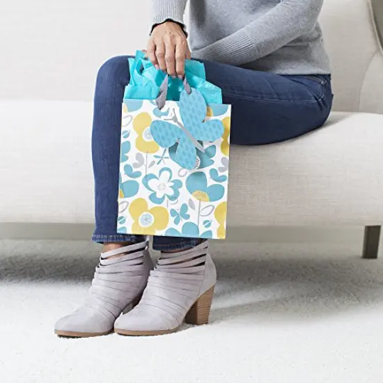 Hallmark 9" Medium Gift Bag with Tissue Paper (Flowers and Butterflies; Turquoise and Yellow) for Birthdays, Mothers Day, Bridal Showers, Baby Showers and More {5}