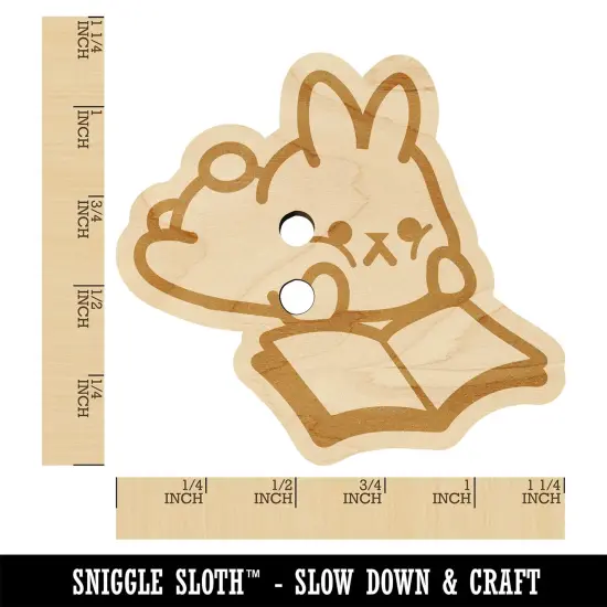 Cute Kawaii Bunny Rabbit Reading Studying for School Wood Buttons for Sewing Knitting Crochet DIY Craft {1}