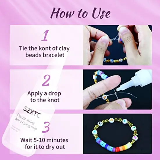 2 Pieces Clay Beads Bracelets Professional Elastic String Kont Fixing Drip, Keep Stretch String Braclet Stay Tied for Flat Round Polymer Heishi Beads Spacer Charm Jewelry Making Kit {6}