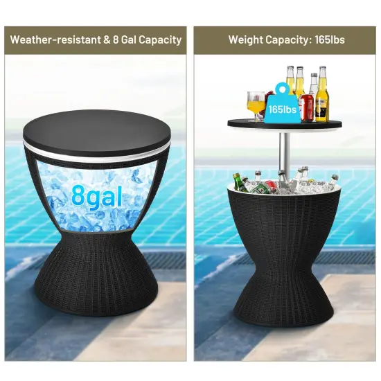 3 in 1 8 Gallon Patio Rattan Cooler Bar Table with Adjust Ice Bucket Black {5}