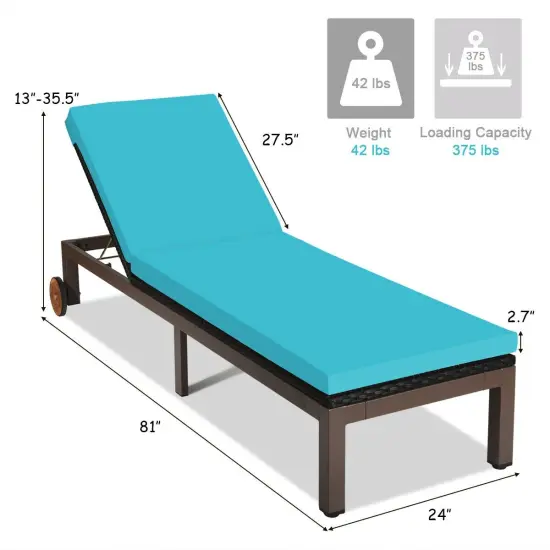 Patio Chaise Lounge Chair Outdoor Rattan Lounger Recliner Chair Turquoise {4}