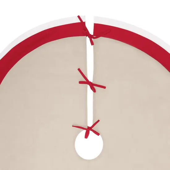 Nordic Christmas Deer on Beige Background with Snowflakes and Red Trim Cotton Christmas Tree Skirt 54.0-in. {3}