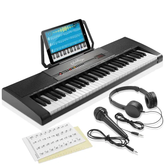 Ashthorpe 61-Key Digital Electronic Keyboard Piano, Portable Beginner Kit with Headphones, Mic and Keynote Stickers {1}