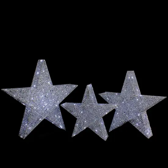 Northlight Set of 3 LED Lighted Silver Stars Outdoor Christmas Decorations 24" {4}