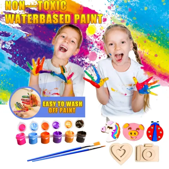 Paint Your Own Wooden Magnet - Wood Painting Craft Kit and Art Set for Kids, Art and Craft Supplies Party Favors for Boys Girls Age 4 5 6 7 8, Easter Crafts & Basket Stuffers {4}
