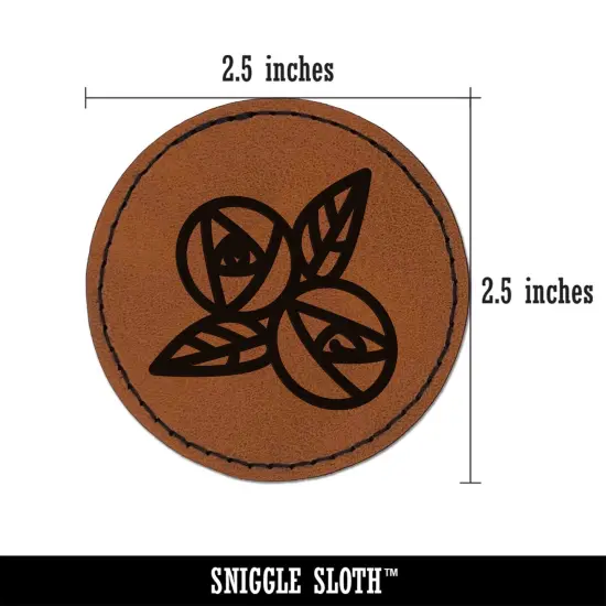 Roses Pair Round Iron-On Engraved Faux Leather Patch Applique - 2.5" Brown {3}