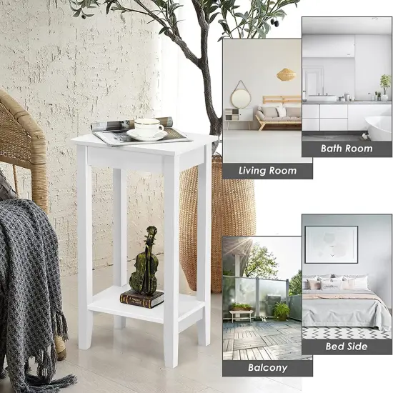 Set of 2 Versatile 2-Tier End Table with Storage Shelf White {5}