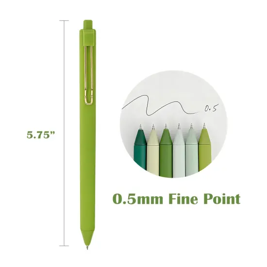 Wrapables Retractable Black Ink Gel Pens, 0.5mm Fine Point, Stationery Supplies for Home and Office (Set of 6) Green {6}