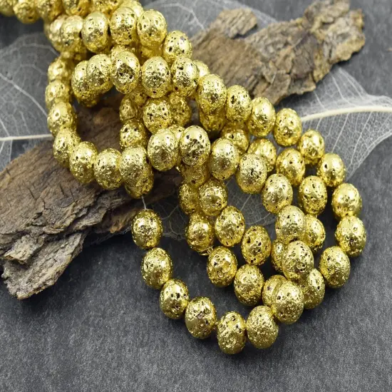 Electroplated Lava Rock Round Beads (15" Strand) {4}