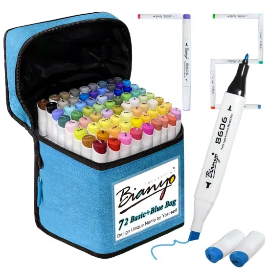 72 Classic Dual-Tip Sketch Markers Set with Carrying Bag (4 Colors) Blue {2}