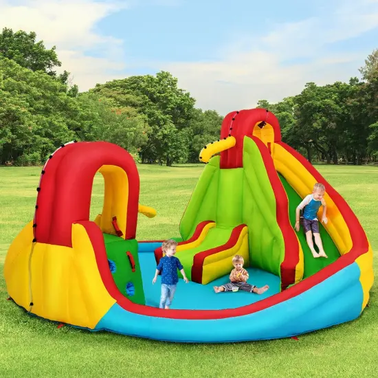 Kids Inflatable Water Slide Bounce House with Climbing Wall and Pool {1}