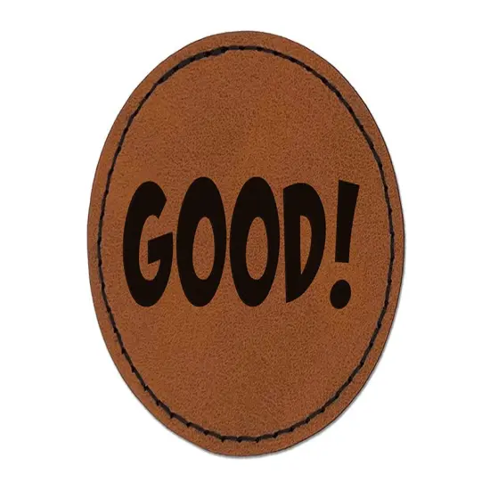 Good Teacher School Fun Text Round Iron-On Engraved Faux Leather Patch Applique - 2.5" Brown {1}