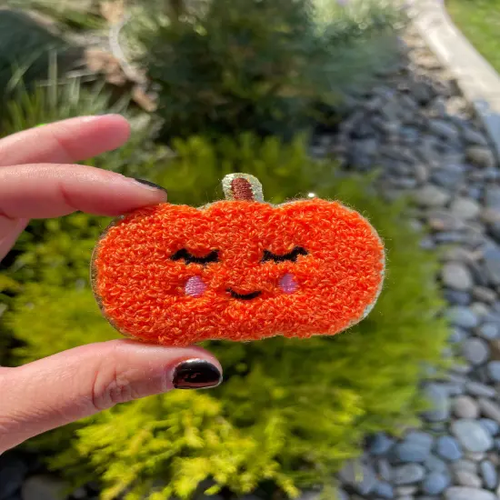 Orange Pumpkin Glitter Chenille Patch (self adhesive) {1}