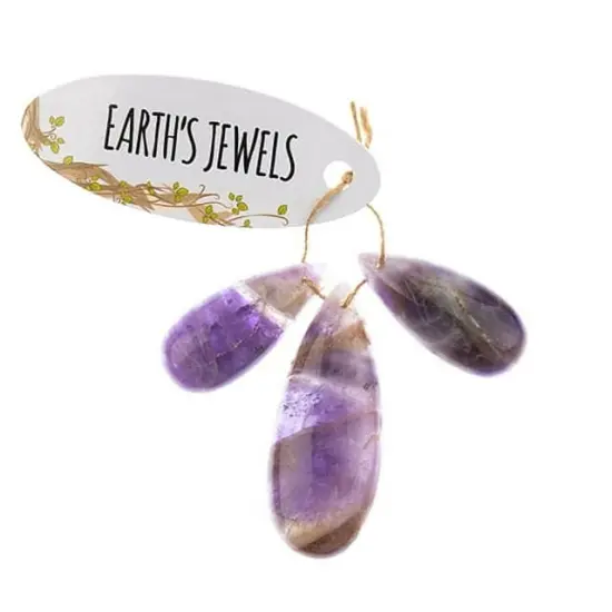 Earth's Jewels Semi-Precious Natural Amethyst Teardrop Pendants, 3pcs {1}