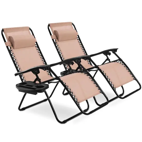 2 Pieces Folding Recliner Zero Gravity Lounge Chair Brown {7}