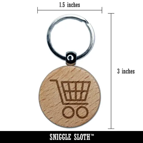 Shopping Cart Engraved Wood Round Keychain Tag Charm {2}