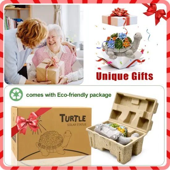 Solar Garden Outdoor Statues Turtle with Succulent and 7 LED Lights - Lawn Decor Tortoise Statue for Patio, Balcony, Yard Ornament - Unique Housewarming Gifts {6}