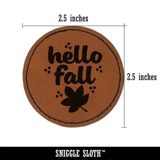 Hello Fall Round Iron-On Engraved Faux Leather Patch Applique - 2.5" Brown {2}
