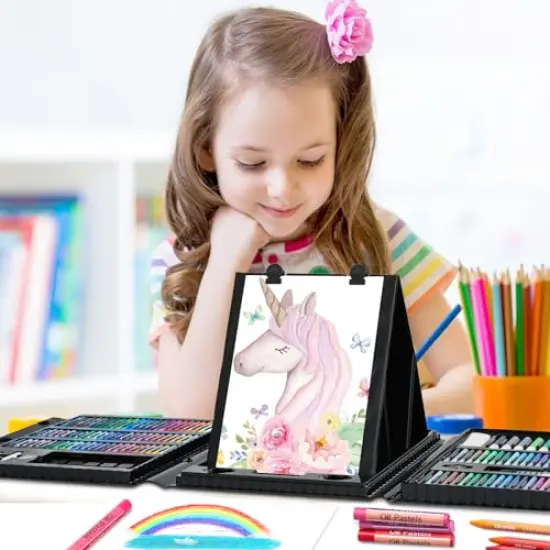 276 PCS Art Set for Kids, Art Kits, Art Drawing Kit with Double Sided Trifold Easel Box with Oil Pastels, Crayons, Colored Pencils, Paint Brush, Watercolor Cakes {3}