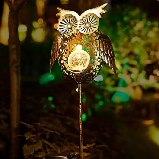 Solar Lights Outdoor Owl Decorative Metal Stakes Lights Crackle Glass Light for Lawn, Yard Art, Pathway, Patio Decor(Bronze) {2}