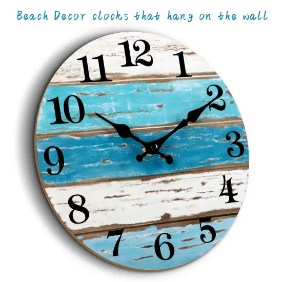 Blue Wall Clocks Battery Operated Silent Non-Ticking, Vintage Round Rustic Coastal Nautical Clock Decorative for Home Kitchen Living Room Office Bathroom Bedroom(10 Inch) {1}