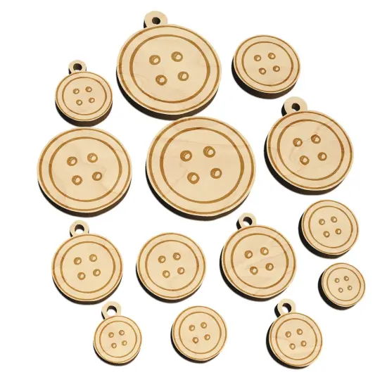 Hand Drawn Button Four Holes Sew Sewing Mini Wood Shape Charms Jewelry DIY Craft {7}