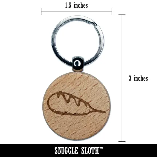 Corn Dog with Ketchup Engraved Wood Round Keychain Tag Charm {2}