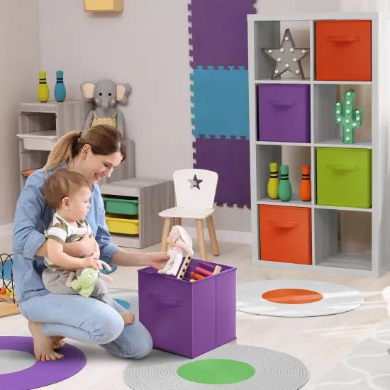 Sorbus Fabric Collapsible Cube Storage Bins Set (6 Pack) Pink, Green, Orange {2}