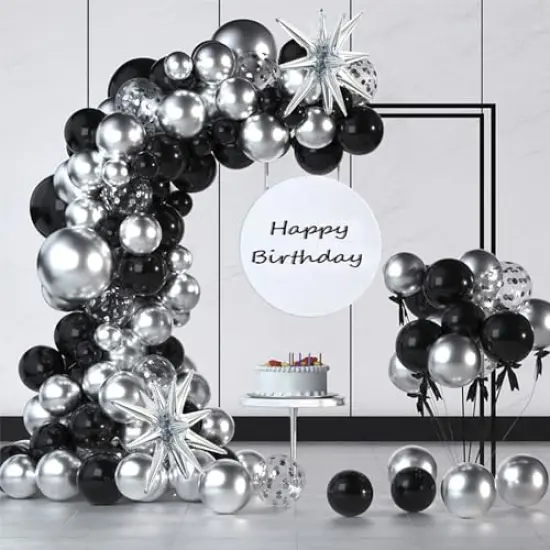 Black and Silver Balloon Garland Arch Kit with Latex Confetti Balloons Silver Explosion Star Balloons for New Year Eve Party Decor Graduation Birthday Wedding Anniversary Party Supplies {1}