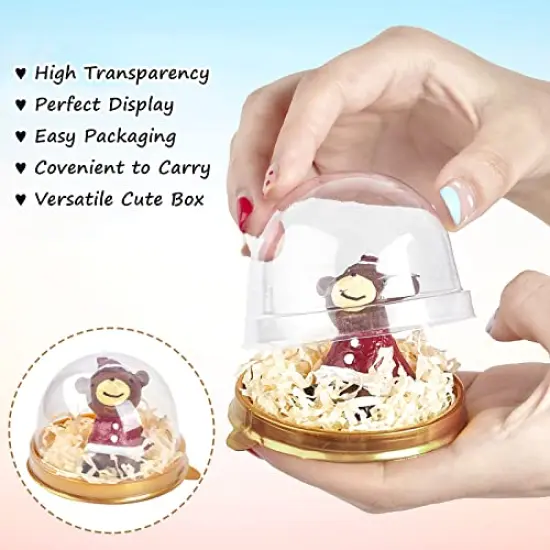 100 Pcs Clear Plastic Mini Cake Boxes with Dome Lids, Mini Bundt Cake Containers for Mini Cupcake, Muffin, Chocolate Covered Cookie, Strawberry, Mooncake and More (Gold Base) {6}