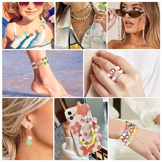 7230 Pieces Polymer Clay Beads for Jewelry Making Letter Beads and 13 Styles Mixed Flower Face Trendy Beads, DIY Arts and Crafts Kit for Girls Ages 8-12 {4}